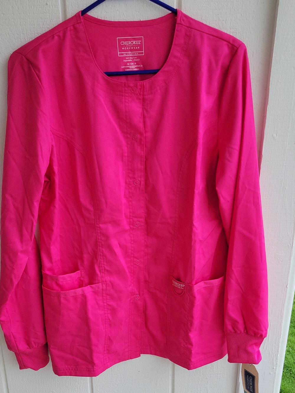 Cherokee Hot Pink Utility Work Scrubs Long Sleeve Pockets